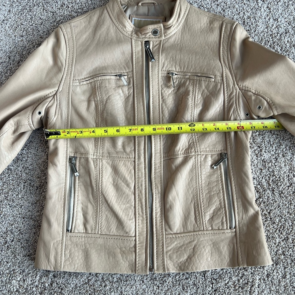 MICHAEL Michael Kors Women’s Beige Leather Moto/RacingJacket. Size M - Picture 6 of 8
